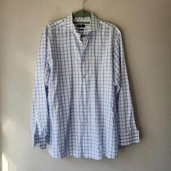 Hugo Boss Men's "Sharp" Fit Plaid Button Down Dress Shirt Size 17.5 34/35 - Picture 1 of 11